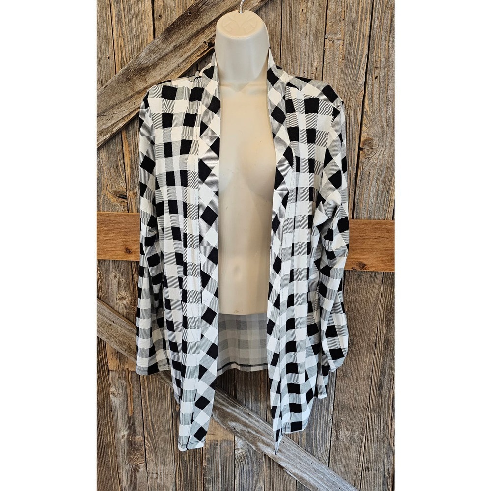 Kim rogers size XL open front cardigan tunic buffalo plaid Roll tab